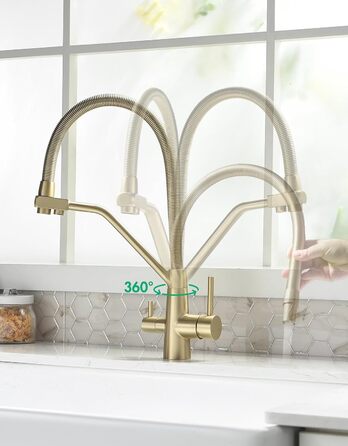 Змішувач кухонний з висувною лійкою 360°, з гальванічним покриттям 