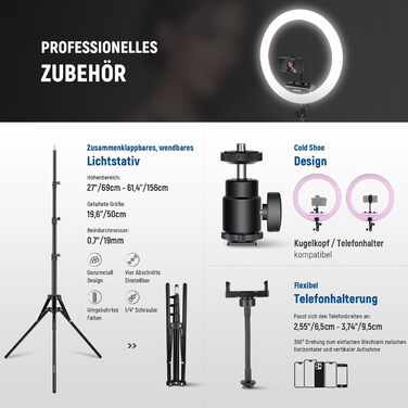 NEEWER Комплект кільцевого світла для фото та відео: 48 см, 52 Вт, регульоване LED світло, штатив, Bluetooth, рожевий (RP18B Pro)