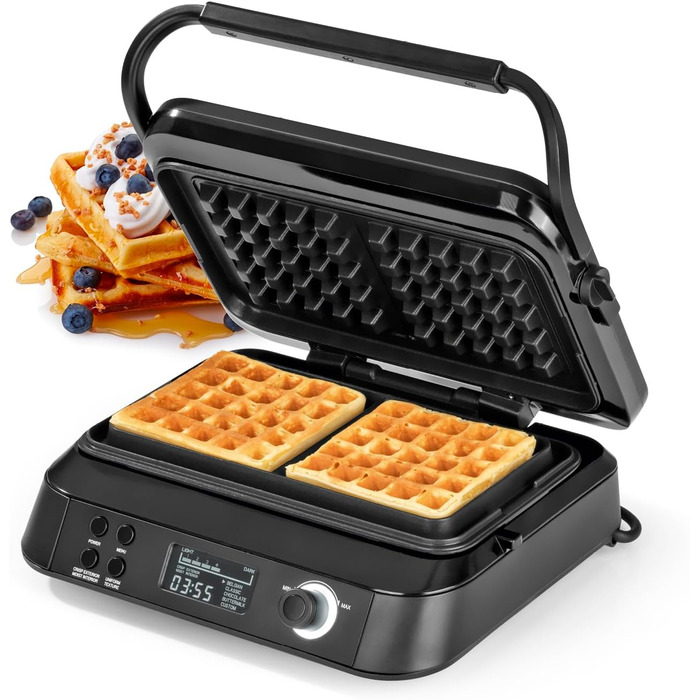 N8WERK Premium Waffle Maker for Belgian Waffles | Powerful 1,600 Watts, double heating elements, 5 programs & 7 browning levels | LCD display, timer, extra deep heating plates for particularly airy waffles