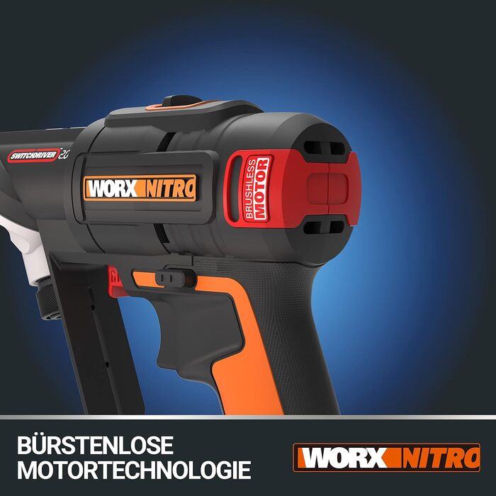 WORX WX177 NITRO акумуляторний дриль-шуруповерт Switchdriver 2.0 20V – потужний безщітковий двигун, 50Nm крутний момент, швидка заміна біт, точне регулювання крутного моменту, в комплекті акумулятор та зарядний пристрій. NITRO версія