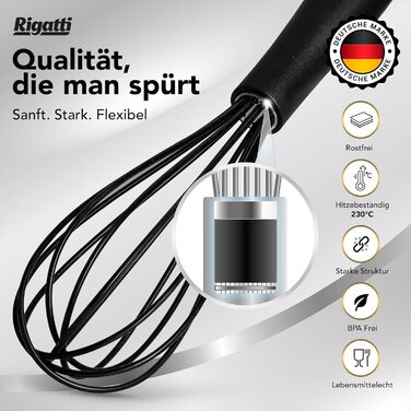 Набір міксерів Rigatti® з нержавіючої сталі та силікону (3 шт.) - чорний, термостійкий, без BPA, для тефлону, ергономічні, 28/26/23 см