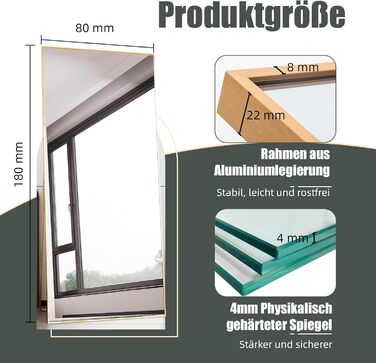 Stehender Ganzkörperspiegel mit Metallrahmen