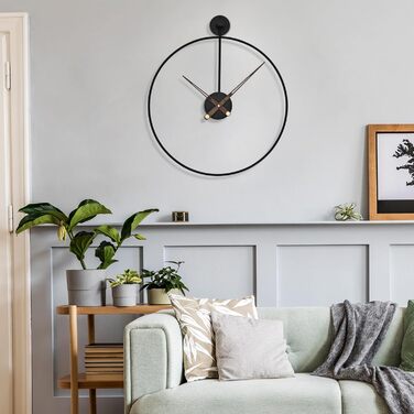 HAITANG Large Modern Living Room Clock, Black XXL Round Metal Wall Clock for Kitchen Office Bedroom, Vintage Wall Clocks, Battery Operated, Silent Clock Movement, Home Decoration, 60 cm
