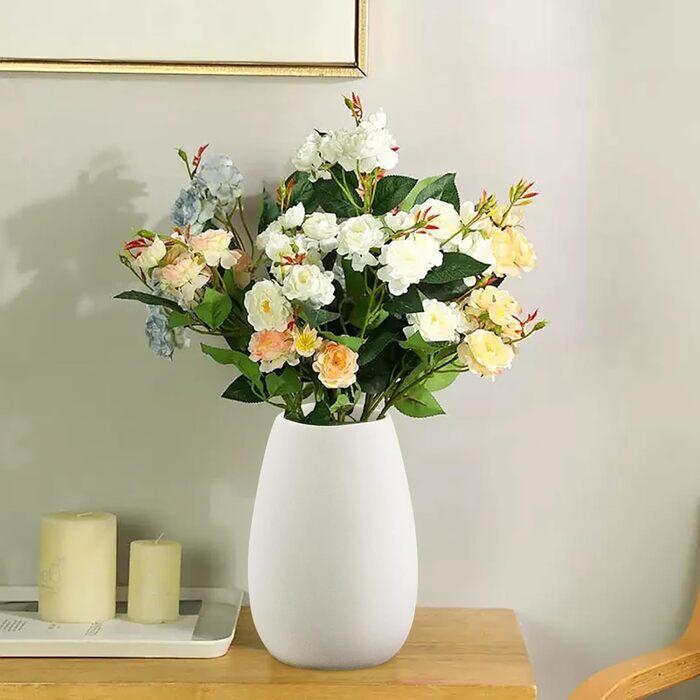 Керамічна ваза RANJIMA біла, ваза для квітів, декор, сучасний стиль, кругла, для пампас трави, 17 см, для дому та офісу