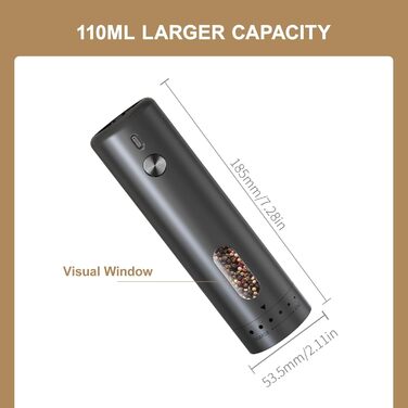 Електричний набір для солі та перцю з зарядною станцією, об'єм 110 мл, перезаряджувана солянка з 5 рівнями, керамічна млинка з щіткою (1 шт. чорний)