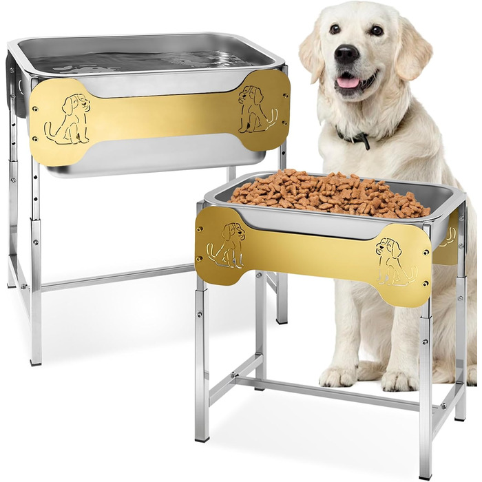 Підвищені годівниці для собак великих та гігантських порід, 2 шт., об'єм 10 л води та 4,5 л корму, 6 регульованих по висоті підставок, миски з нержавіючої сталі для великих собак, зняття навантаження на суглоби, легкі