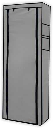 INTIRILIFE Folding Wardrobe 170x58x28 cm in - with Zipper Fabric Wardrobe Clothes Closet Shoe Shelf with 9 Storage Compartments - Camping Folding Cabinet Textile Wardrobe (Ash Grey)
