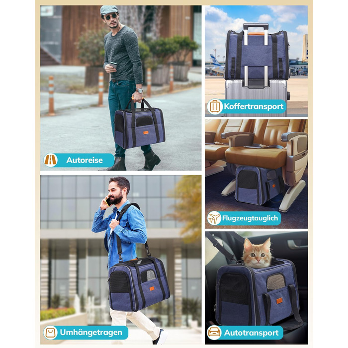 Транспортна переноска для котів та цуценят Morpilot до 5 кг, переноска для котів та собак, блакитна денім, 44 x 28 x 35 см, 44L, з надійними застібками, для відвідування ветеринара, авто, літак