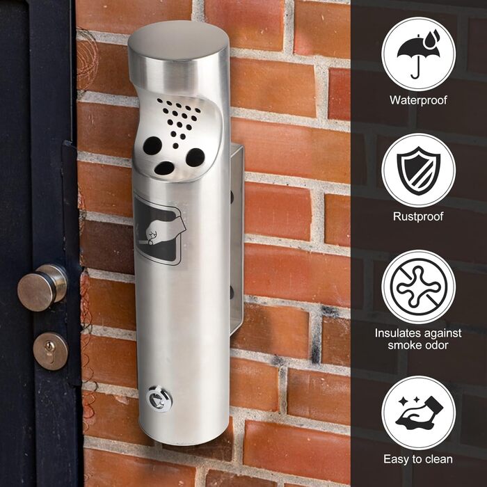 Настінний попільничка CPROSP з нержавіючої сталі, з замком, для вулиці, 28.5 x 6.5 см - 1 шт.