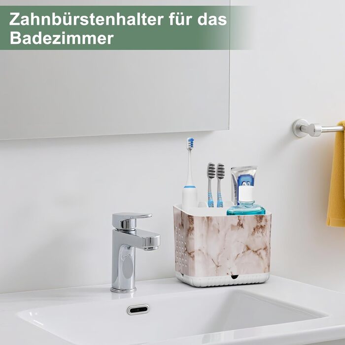 Тримач для зубних щіток електричної та звичайної, дерев'яний, з дренажними отворами, органайзер для ванної кімнати (світло-сірий мармур)