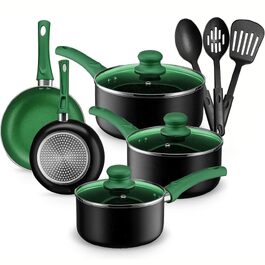 Набір посуду Chef's Star для готування (каструлі та сковороди), антипригарне покриття, алюміній, 11 предметів, зелений