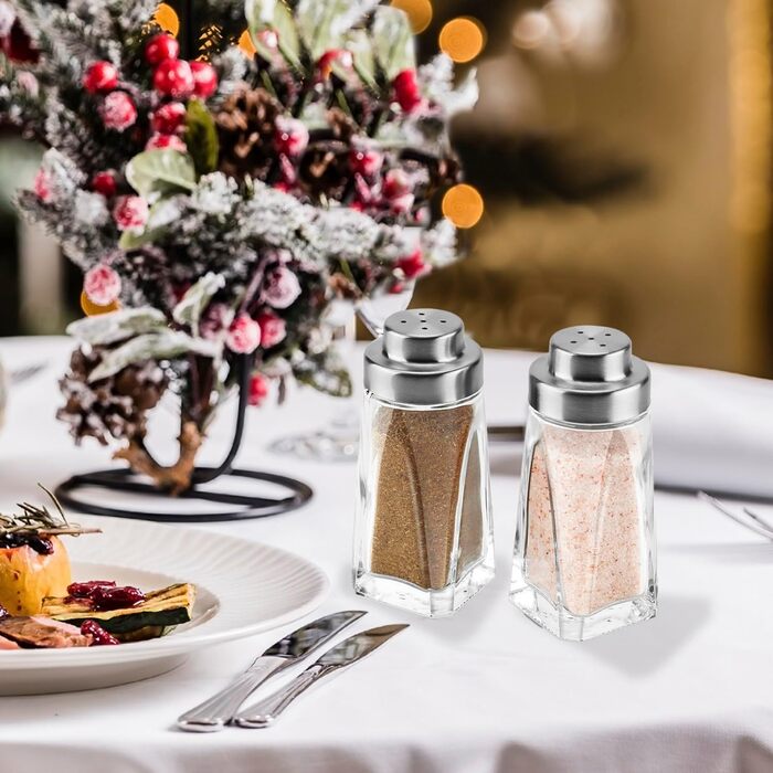 Salt and Pepper Shaker Set - Aelga Salt Shaker with Stainless Steel Lid - Elegant Farmhouse Kitchen Decor (2 Pieces)