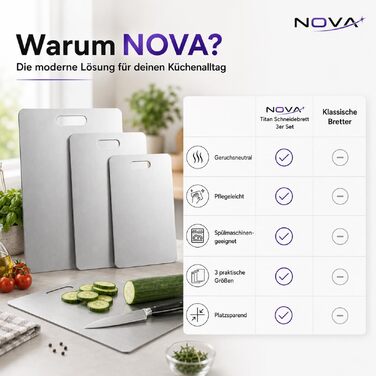 Набір дощок для нарізання NOVA Titan з нержавіючої сталі (3 шт: S, M, L), гігієнічні та стійкі до запахів, підходять для посудомийної машини, для овочів, фруктів, хліба та сиру