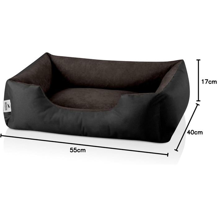 Лягушкове ліжко для собак BedDog LUPI, м'яке ліжко-подушка знімним та пральним чохлом, кошик для собак, лежанка для собак, для маленьких собак, S, чорно-коричневе BLACK-FIELD (чорний/коричневий), 50 x 35 x 17 см