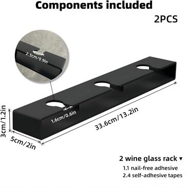 Тримачі для келихів вина настінні, самоклеючі, без свердління, для бару (чорний, 2 шт.)