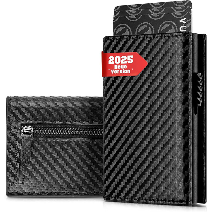 Чоловіче шкіряне портмоне IceReco з RFID захистом: картхолдер, гаманець, міні-портмоне з відділенням для монет (чорний, карбон)