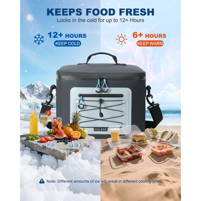 Чорна ізольована сумка-холодильник 24L для пікніка, пляжу, кемпінгу та транспортування продуктів