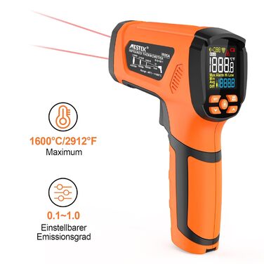 Інфрачервоний термометр MESTEK для вимірювання температури -40°C до 1600°C з K-зондом, лазерний, LCD, з сигналізацією, для кухні, промисловості, HVAC
