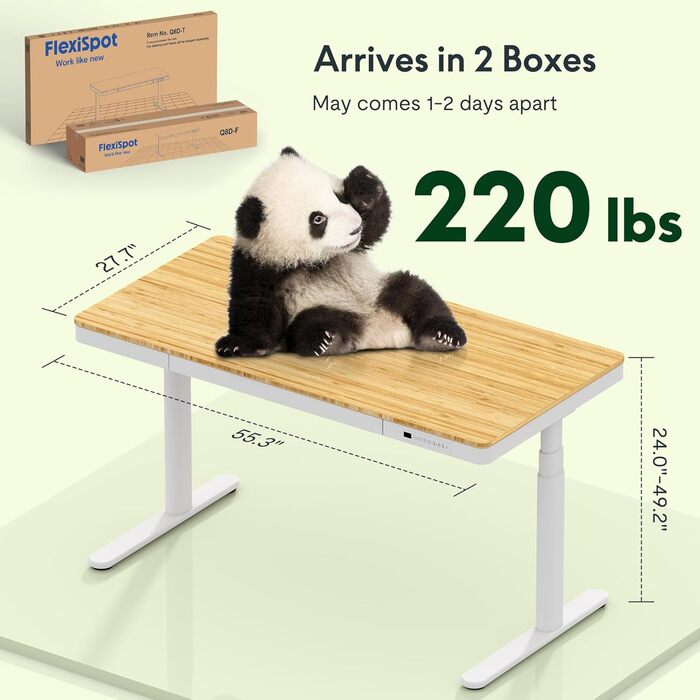 FLEXISPOT Electric Standing Desk with LED Display, Memory, USB & Drawer - 140x70cm Bamboo/White (with Qi Charging)