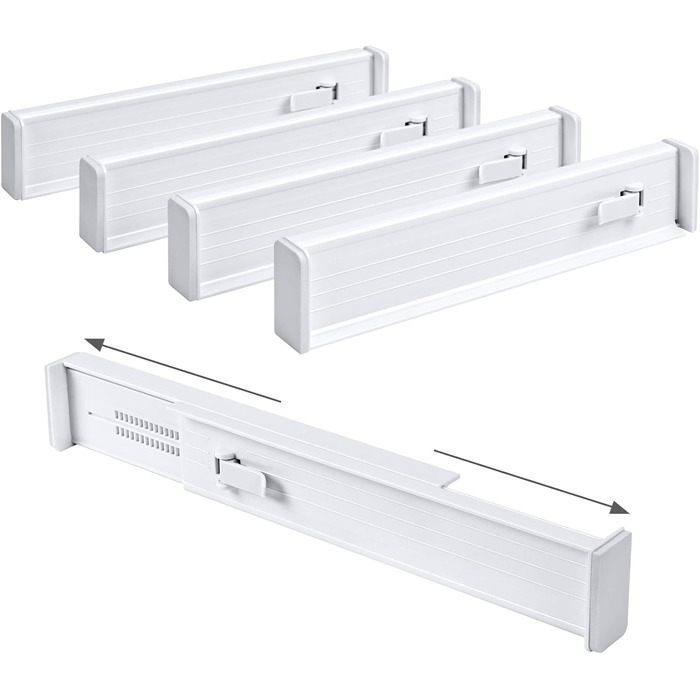 DIMJ 8-Piece Drawer Dividers Adjustable (32.6-56cm) Plastic, Closet Organizer for Kitchen Storage, Bedroom, Dresser, Light (5 Pieces, White)