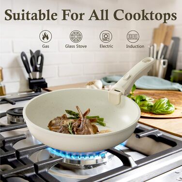 Набір посуду UCCLIFE 24 шт. з антипригарним покриттям Ceramic - сумісний з індукцією, для духовки та мийки, стійкий до подряпин, без PFOA та PFOS, з кришками та аксесуарами