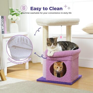 PAWZ Road Cat Tree, Multi-Tier Cat Tower with Sisal-Covered Scratching Post, Cozy Cat Condo, and Large Cat Perch for House Cats, (Purple)
