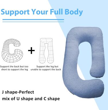Подушка для вагітних Chilling Home J-подібної форми, подушка для тих, хто спить на боці, подушка для годування, велика подушка для підтримки, подушка для жінок та тих, хто спить на боці (Cooling Blue)