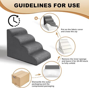 Сходинки для собак маленьких порід Otauoaea: 4 сходинки, протиковзкі, для диванів та ліжок, знімний чохол, сірий колір