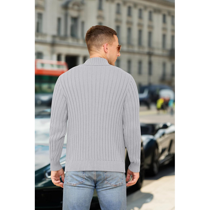 Чоловічий в'язаний кардиган NITAGUT з блискавкою, теплий, в'язаний пуловер, вінтажний стиль, колір темно-синій (XL, сірий)