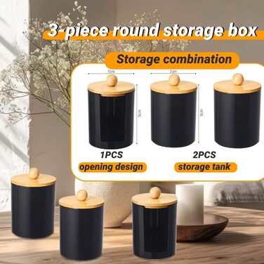 Диспенсер для ватних паличок та ватних дисків, чорний, 3 шт. - органайзер для ватного диска, бамбук, акрил