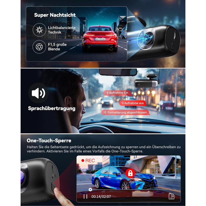 Автомобільний відеореєстратор REDTIGER 4K Ultra HD (передній та задній), GPS, 5.8GHz WiFi, нічний режим, режим паркування, підтримка карт пам'яті до 256ГБ, модель F9
