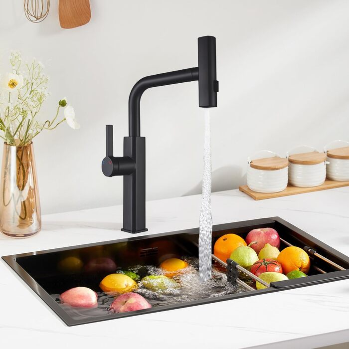 Висувна кухонна змішувач-кран для кухні, суміш батарея, кран для мийки, 3 режими (білий, чорний)