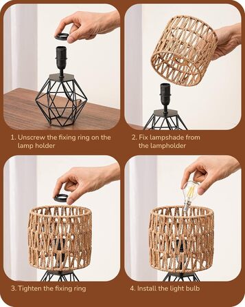 EDISHINE Настільна лампа, сучасний індустріальний дизайн, цоколь E14, вінтаж, для спальні/вітальні, білий & золотий (ротанг + чорний)