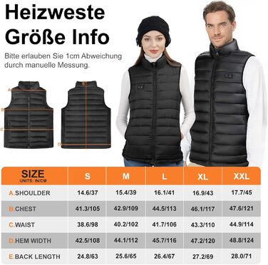 Обогріваючий жилет Daen з акумулятором 10000 mAh, 3 рівня температури та 4 зони нагріву, для активного відпочинку та мотоспорту (XXL, Чорний)