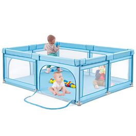 DREAMADE 200 x 140 cm Baby Playpen, Playard with 50 Balls & Carry Bag, Crawling Barrier for Children for Indoor & Outdoor Use (Blue, without mattress) Blue without mattress