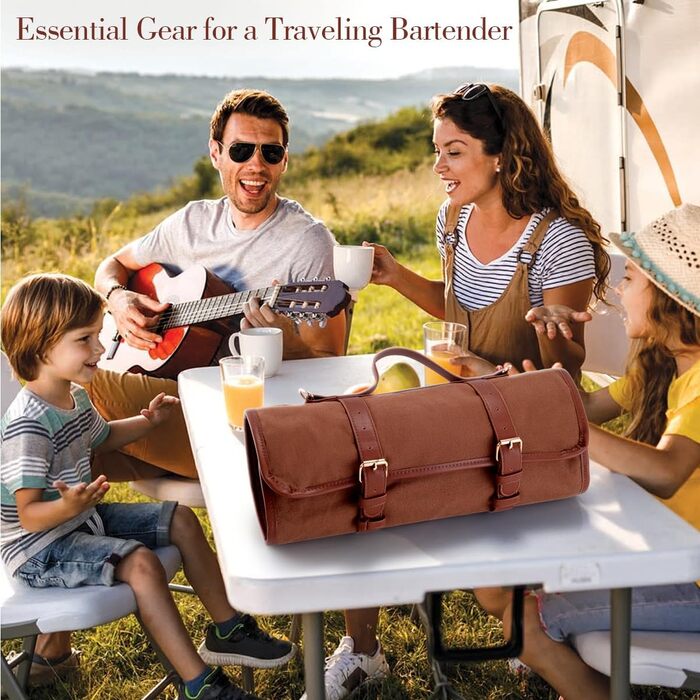 Travel Bartender Kit with Bag, 17-Piece Copper Bar Tool Set Cocktail Shaker Set, Portable Waxed Canvas Bag with Shoulder Strap for Bartenders, Parties, Camping Trips