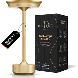 LED-лампа настільна бездротова з акумулятором та USB-C - 3 кольори світла, регулювання яскравості - для дому та на вулицю (Золота)