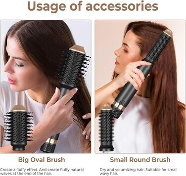 UKLISS Hairstyler 6 в 1 Airbrush: Професійний набір для укладки волосся - 1000W | Фен-щітка, плойка, брашшін, стайлер для всіх типів волосся | Срібно-золотий (Класичний чорний)