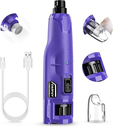 Електричний точилка для кігтів собак Casfuy - 6 режимів, 45 dB, з LED-підсвіткою, для великих, середніх та маленьких собак, з захистом від пилу (білий, фіолетовий)