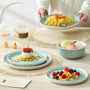 Набір посуду Steingut 18 предметів vancasso ELBA для 6 осіб, сучасний посуд у бірюзовому кольорі (6 тарілок, 6 мисок, 6 десертних тарілок)