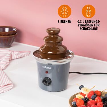 Шоколадний фонтан Tristar CF-1603 з нержавіючої сталі, 3 рівні, 0,4 л, функція підігріву, 32 Вт