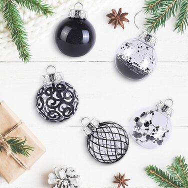 30 шт. Новорічні кулі - прикраси для ялинки, блакитні (прозорі, чорні), 6 см, ручної роботи, з петелькою