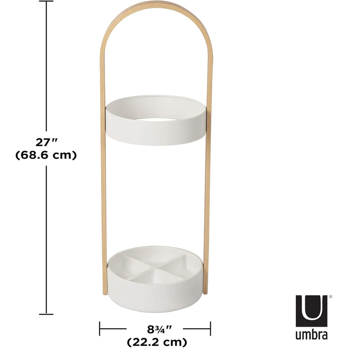 Umbra Flapper Coat Rack – Clothes Rack with 9 Drop-Down Hooks for Entryway and Office, Wood, White, 57.2 x 57.2 x 165.1 cm, White (White/Natural, Bundle with Umbrella Stand)