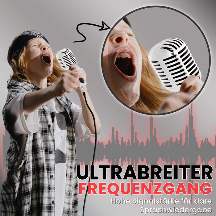 Мікрофон Pyle - Динамічний, Ретро-стиль, для вокалу, XLR, 4.88м кабель, для живих виступів та студії, срібний