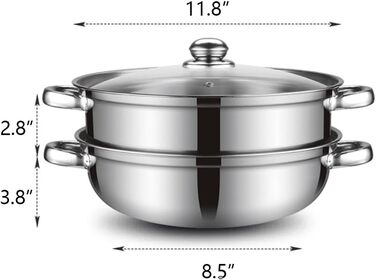 Двоярусний паровар з нержавіючої сталі 18/10, 27.9 см - для приготування овочів, млинців, бульйонів та соусів