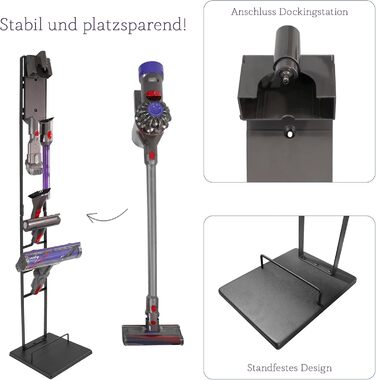 Підставка для акумуляторного пилососа, ручного пилососа, підлогого пилососа: аксесуари, станція зарядки, без свердління, чорний колір