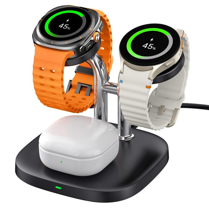 Зарядна станція SwanScout 704S Dual для Samsung Galaxy Watch 8/8 Classic/7/Ultra/6/6 Classic/5/4/3/Active 2 та Galaxy Buds 3/3 Pro/2 Pro/Buds+ (Чорна)