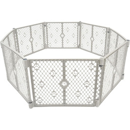 Клітка-вольєр для собак MyPet з 8 панелей, сірого кольору, довговічна та стійка до УФ-випромінювання, портативна, регульована, зручна для тварин, дружній дизайн з принтом лап, світло-сіра