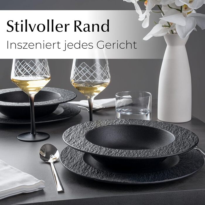 MIAMIO Набір посуду 16 предметів Oasis (Чорний) - Сучасний керамічний сервіз для 4 осіб