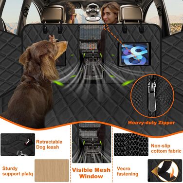 Захисний килимок на заднє сидіння авто для собак, чорний, 128x61 см, 3-панельний, з кріпленням для безпеки